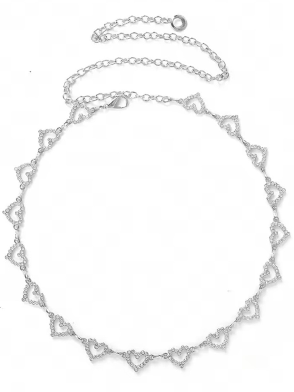 Rhinestone Heart Chain Waist Belt - Silver - Picture 2 of 3